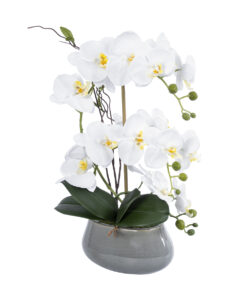 GloboStar® GloboStar® Artificial Garden WHITE ORCHID 21120 Διακοσμητικό Φυτό Λευκή Ορχιδέα Υ43cm