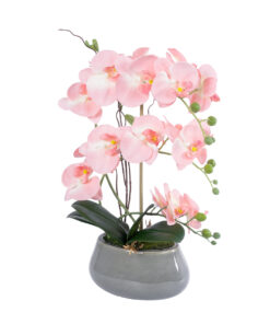 GloboStar® GloboStar® Artificial Garden SALMON PINK ORCHID 21122 Διακοσμητικό Φυτό Ροζ-Πορτοκαλί Ορχιδέα Υ43cm