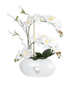 GloboStar® GloboStar® Artificial Garden WHITE ORCHID 21125 Διακοσμητικό Φυτό Λευκή Ορχιδέα Υ42cm