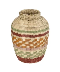 GloboStar® GloboStar® Artificial Garden TORONTO 21224 Διακοσμητικό Πλεκτό Καλάθι - Κασπώ Γλάστρα - Flower Pot Μπεζ με Πολύχρομο Π25 x M25 x Υ32cm