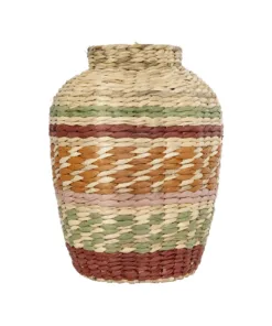 GloboStar® Artificial Garden TORONTO 21224 Διακοσμητικό Πλεκτό Καλάθι - Κασπώ Γλάστρα - Flower Pot Μπεζ με Πολύχρομο Π25 x M25 x Υ32cm 9 21224 4