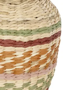 GloboStar® Artificial Garden TORONTO 21224 Διακοσμητικό Πλεκτό Καλάθι - Κασπώ Γλάστρα - Flower Pot Μπεζ με Πολύχρομο Π25 x M25 x Υ32cm 10 21224 5