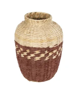 GloboStar® GloboStar® Artificial Garden TOULOUSE 21225 Διακοσμητικό Πλεκτό Καλάθι - Κασπώ Γλάστρα - Flower Pot Μπεζ με Κόκκινο Π25 x M25 x Υ32cm