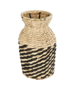 GloboStar® GloboStar® Artificial Garden VERSALLES 21226 Διακοσμητικό Πλεκτό Καλάθι - Κασπώ Γλάστρα - Flower Pot Μπεζ με Μαύρο Π16 x M16 x Υ25cm