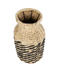 Alternative view of GloboStar® Artificial Garden VERSALLES 21226 Διακοσμητικό Πλεκτό Καλάθι - Κασπώ Γλάστρα - Flower Pot Μπεζ με Μαύρο Π16 x M16 x Υ25cm