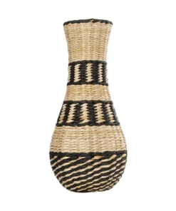 GloboStar® Artificial Garden MONTMARTRE 21227 Διακοσμητικό Πλεκτό Καλάθι - Κασπώ Γλάστρα - Flower Pot Μπεζ με Μαύρο Π20 x M20 x Υ42cm 9 21227 4