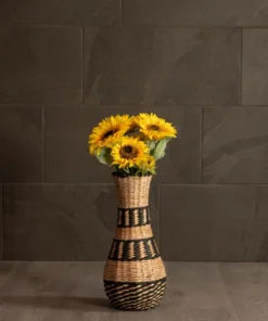 GloboStar® Artificial Garden MONTMARTRE 21227 Διακοσμητικό Πλεκτό Καλάθι - Κασπώ Γλάστρα - Flower Pot Μπεζ με Μαύρο Π20 x M20 x Υ42cm 12 21227 7