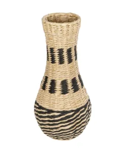 GloboStar® GloboStar® Artificial Garden BOLOGNA 21228 Διακοσμητικό Πλεκτό Καλάθι - Κασπώ Γλάστρα - Flower Pot Μπεζ με Μαύρο Π20 x M20 x Υ42cm