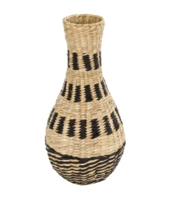 GloboStar® GloboStar® Artificial Garden HAVANA 21230 Διακοσμητικό Πλεκτό Καλάθι - Κασπώ Γλάστρα - Flower Pot Μπεζ με Μαύρο Π25 x M25 x Υ57cm