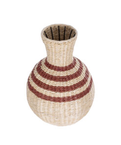Alternative view of GloboStar® Artificial Garden PALERMO 21231 Διακοσμητικό Πλεκτό Καλάθι - Κασπώ Γλάστρα - Flower Pot Μπεζ με Μπορντό Φ38cm x Υ50cm