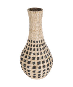 GloboStar® GloboStar® Artificial Garden MARSELLE 21232 Διακοσμητικό Πλεκτό Καλάθι - Κασπώ Γλάστρα - Flower Pot Μπεζ με Μαύρο Φ32cm x Υ65cm