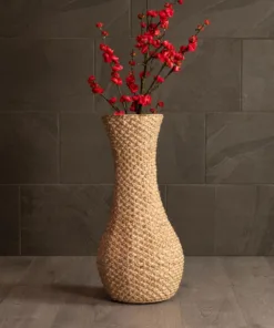 GloboStar® Artificial Garden SANDIAGO 21233 Διακοσμητικό Πλεκτό Καλάθι - Κασπώ Γλάστρα - Flower Pot Μπεζ Π30 x M30 x Υ60cm 12 21233 7