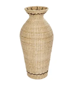 GloboStar® GloboStar® Artificial Garden MONTPELLIER 21237 Διακοσμητικό Πλεκτό Καλάθι - Κασπώ Γλάστρα - Flower Pot Μπεζ με Καφέ Π28 x M28 x Υ60cm