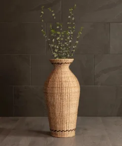 GloboStar® Artificial Garden MONTPELLIER 21237 Διακοσμητικό Πλεκτό Καλάθι - Κασπώ Γλάστρα - Flower Pot Μπεζ με Καφέ Π28 x M28 x Υ60cm 12 21237 7