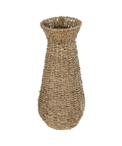 GloboStar® GloboStar® Artificial Garden PANAMA 21241 Διακοσμητικό Πλεκτό Καλάθι - Κασπώ Γλάστρα - Flower Pot Μπεζ Μ20 x Π20 x Υ40cm