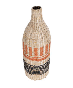 Alternative view of GloboStar® Artificial Garden AMMAN 21244 Διακοσμητικό Πλεκτό Καλάθι - Κασπώ Γλάστρα - Flower Pot Μπεζ με Μαύρο & Πορτοκαλί Φ20cm x Υ60cm