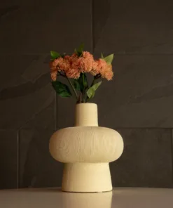 GloboStar® Artificial Garden ICEBERG 21263 Διακοσμητικό Κεραμικό Βάζo Μπεζ Π17 x Μ17 x Υ20cm 12 21263 7