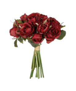 GloboStar® GloboStar® Artificial Garden RED ROSE BOUQUET 21307 Τεχνητό Διακοσμητικό Μπουκέτο Τριαντάφυλλα Κοκκινο Y24cm