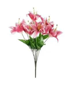 GloboStar® GloboStar® Artificial Garden PINK LILY BOUQUET 21314 Τεχνητό Διακοσμητικό Μπουκέτο Ροζ Κρίνα Y55cm