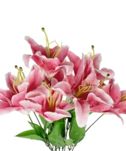 Alternative view of GloboStar® Artificial Garden PINK LILY BOUQUET 21314 Τεχνητό Διακοσμητικό Μπουκέτο Ροζ Κρίνα Y55cm