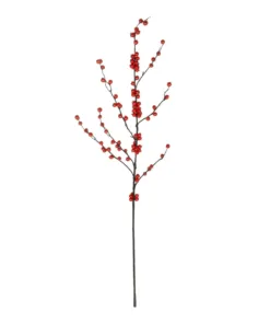 GloboStar® GloboStar® Artificial Garden RED HOLLY BERRIES FRUIT BRANCH 21429 Τεχνητό Διακοσμητικό Κλαδί Κόκκινο Γκί Y108cm