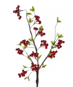 GloboStar® Artificial Garden RED HOLLY BERRIES FRUIT BRANCH 21430 Τεχνητό Διακοσμητικό Κλαδί Κόκκινο Γκί Y90cm 6 21430 3