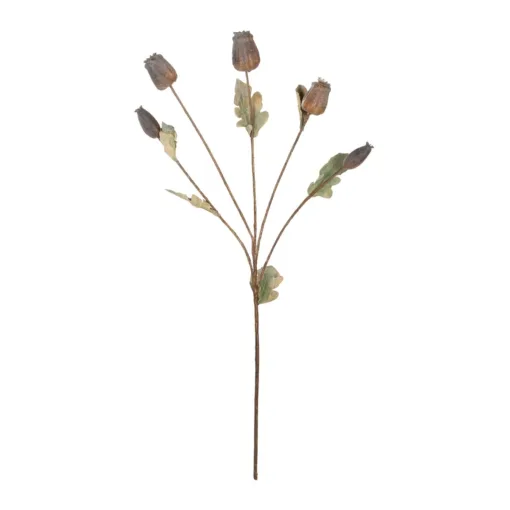 GloboStar® GloboStar® Artificial Garden POPPY FRUIT BRANCH 21432 Τεχνητό Διακοσμητικό Κλαδί Παπαρούνα Y62cm