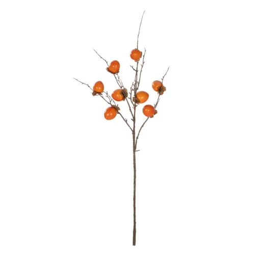 GloboStar® GloboStar® Artificial Garden PERSIMMON FRUIT 21439 Τεχνητό Διακοσμητικό Κλαδί Πορτοκαλί & Καφέ Λωτός Μ35 x Π7 x Υ90cm
