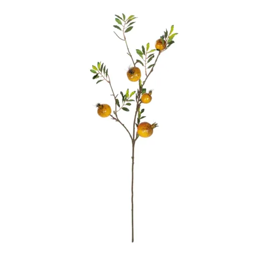 GloboStar® GloboStar® Artificial Garden YELLOW POMEGRANATE  FRUIT BRANCH 21445 Τεχνητό Διακοσμητικό Κίτρινη Κλαδί Ροδιά Y85cm