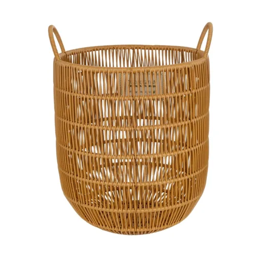 GloboStar® GloboStar® Artificial Garden OSAKA 21494 Διακοσμητικό Πλεκτό Καλάθι - Κασπώ Γλάστρα - Flower Pot Μπεζ Φ30cm x Υ41cm