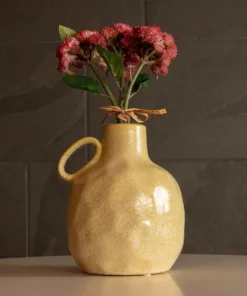 GloboStar® Artificial Garden SCHEELITE 21507 Διακοσμητικό Κεραμικό Βάζo Μπέζ Φ15 x Υ17 cm 12 21507 7