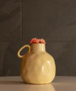 GloboStar® Artificial Garden SCHEELITE 21508 Διακοσμητικό Κεραμικό Βάζo Μπέζ Φ11 x Υ12 cm 12 21508 7