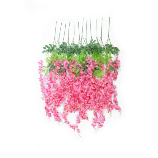 GloboStar® GloboStar® Artificial Garden HOT PINK WISTERIA FLOWER BRANCH 21512 Σετ 12 Τεχνητά Διακοσμητικά κλαδιά Βιστέριας Έντονο Ροζ Φ45 x Υ120cm
