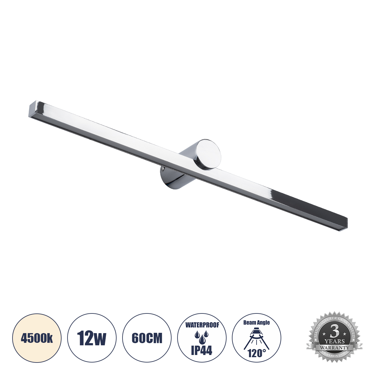 GloboStar® ROSA 60451 Μοντέρνο Φωτιστικό Τοίχου - Απλίκα Καθρέπτη Μπάνιου - Πίνακα LED 12W 1400lm 120° AC 220-240V IP44 Μ60 x Π15 x Υ7cm - Φυσικό Λευκό 4500K - Χρώμιο Νίκελ - 3 Χρόνια Εγγύηση 2 GloboStar® GloboStar® ROSA 60451 Μοντέρνο Φωτιστικό Τοίχου - Απλίκα Καθρέπτη Μπάνιου - Πίνακα LED 12W 1400lm 120° AC 220-240V IP44 Μ60 x Π15 x Υ7cm - Φυσικό Λευκό 4500K - Χρώμιο Νίκελ - 3 Χρόνια Εγγύηση