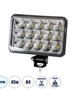 GloboStar® GloboStar® 85420 Vehicle & Forklift Work Lights - Φώτα Εργασίας για Οχήματα Περονοφόρα - Κλάρκ H4 H/L LED 45W DC 9-80V Αδιάβροχο IP67 Ψυχρό Λευκό 6000K Μ20.5 x Π13.5 x Υ6.5cm