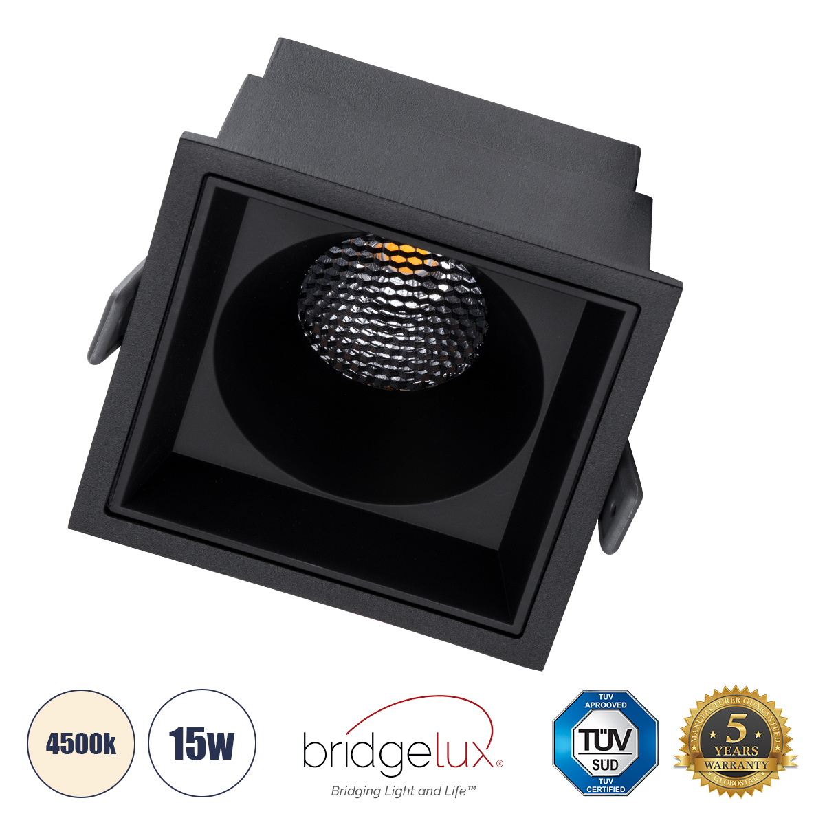 GloboStar® PLUTO-B 60280 Χωνευτό LED Spot Downlight TrimLess Μ10.4xΠ10.4cm 15W 1950lm 38° AC 220-240V IP20 Μ10.4 x Π10.4 x Υ6.5cm - Τετράγωνο - Μαύρο & Anti-Glare HoneyComb - Φυσικό Λευκό 4500K - Bridgelux COB - 5 Years Warranty 2 GloboStar® GloboStar® PLUTO-B 60280 Χωνευτό LED Spot Downlight TrimLess Μ10.4xΠ10.4cm 15W 1950lm 38° AC 220-240V IP20 Μ10.4 x Π10.4 x Υ6.5cm - Τετράγωνο - Μαύρο & Anti-Glare HoneyComb - Φυσικό Λευκό 4500K - Bridgelux COB - 5 Years Warranty