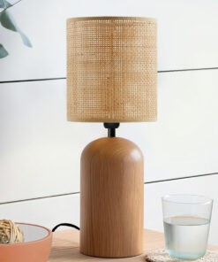 Alternative view of GloboStar® HARD 204-0065 Boho Eπιτραπέζιο Φωτιστικό Πορτατίφ Μονόφωτο 1 x E27 IP20 Καφέ Ξύλο με Μπεζ Ρατάν - Μ15 x Π15 x Υ35cm