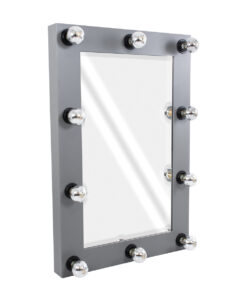 GloboStar® GloboStar® MAKEUP MIRROR-60x90-6 Μοντέρνος Καθρέπτης Μακιγιάζ με Πλαίσιο Φυσικού Ξύλου με Διακόπτη On/Off 10 x E27 AC220-240V - Μ60 x Π7 x Υ90cm - Γκρι Ανθρακί