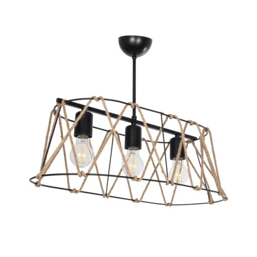 GloboStar® GLOBOSTAR® GATSBY 203-0006 Vintage Κρεμαστό Φωτιστικό Οροφής με Ντουί 3 x E27 AC 220-240V IP20 - Μαύρο & Μπεζ - Μ60 x Π28 x Υ22cm
