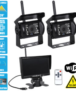 GloboStar® GloboStar® 86031 2 x WiFi Έγχρωμες Κάμερες 720p CMOS HD Οπισθοπορείας Αυτοκινήτου-Φορτηγού DC 12-24V 170° με Οθόνη 7" DC 12-24V Night Capture με Parking Lines και Ασύρματο Χειριστήριο Αδιάβροχη IP65