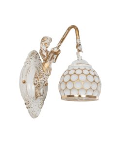 GloboStar® GLOBOSTAR® MERMAID 01317 Vintage Φωτιστικό Τοίχου - Απλίκα με Ντουί 1 x E27 AC 220-240V IP20 - Χρυσό & Λευκό - Μ12.5 x Π28 x Υ27cm