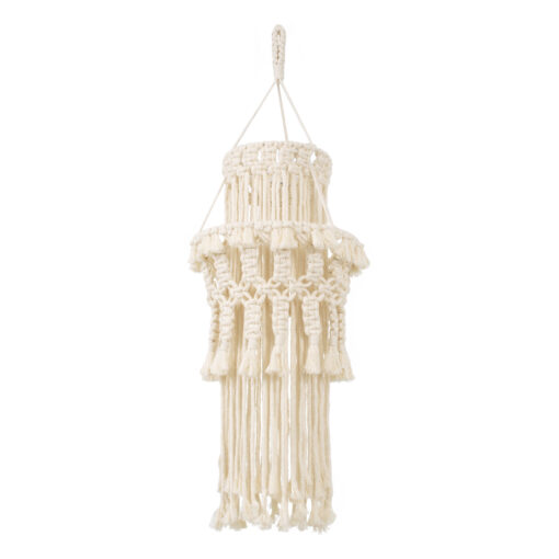 GloboStar® GloboStar® 36200 ETHIOPIA Boho Καπέλο Φωτιστικού- Μακραμέ Πλεκτό Χειροποίητο Μπεζ Βαμβακερό Νήμα - Μ30 x Π30 x Υ90cm