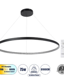 GloboStar® GLOBOSTAR® DIAMOND 61519 Μοντέρνο Κρεμαστό Φωτιστικό Οροφής LED 75W 8400lm 360° AC 220-240V IP20 Ρυθμιζόμενο Λευκό CCT με Χειριστήριο από 2700K έως 6000K Dimmable - Lumileds SMD Chip - Μαύρο - Μ100 x Π100 x Υ90cm - 3 Χρόνια Εγγύηση