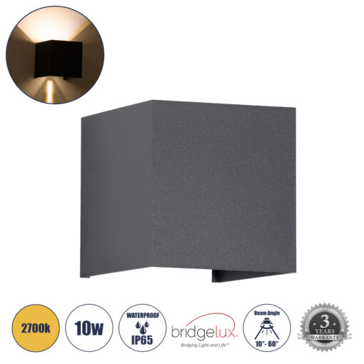 GloboStar® GloboStar® AXIS-S 60561 Φωτιστικό Τοίχου - Απλίκα Αρχιτεκτονικού Φωτισμού Εσωτερικού/Εξωτερικού Χώρου Up & Down LED 10W 1150lm 10 έως 60° AC 220-240V Αδιάβροχο IP65 Μ10 x Π10 x Υ10cm - Θερμό Λευκό 2700K - Γκρι Ανθρακί- Bridgelux Chip - 3 Years Warranty