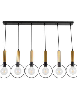 GloboStar® GLOBOSTAR® OLVERO 00776 Μοντέρνο Κρεμαστό Φωτιστικό Οροφής με Ντουί 6 x E27 AC 220-240V IP20 - Μαύρο & Χρυσό - Μ110 x Π18 x Y130cm