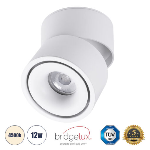 GloboStar® GloboStar® OMEGA-S 60298 Επιφανειακό LED Spot Downlight Φ10cm 12W 1560lm 36° AC 220-240V IP20 Φ10 x Υ10.5cm - Στρόγγυλο - Λευκό - Φυσικό Λευκό 4500K - Bridgelux COB - 5 Years Warranty