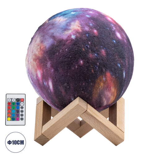 GloboStar® GloboStar® MOON 79616 Επιτραπέζιο Φωτιστικό Πορτατίφ LED 4W 200lm 360° DC 5V IP20 RGBW Dimmable Πολύχρωμο Πλαστικό με Μπεζ Ξύλο - Μ15 x Π15 x Υ19cm - 2 Xρόνια Εγγύηση