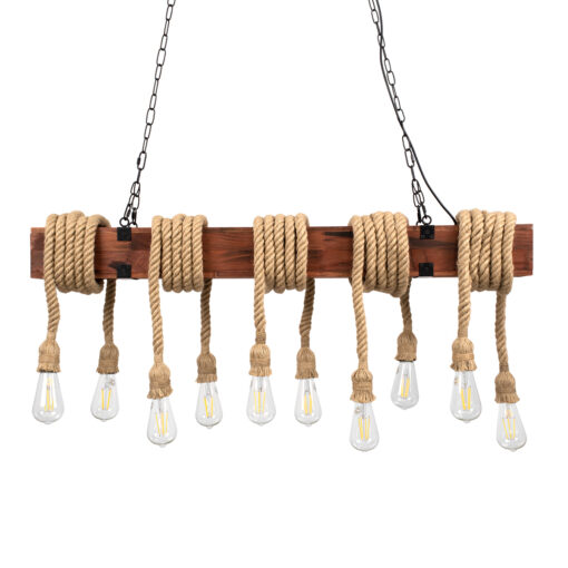 GloboStar® GLOBOSTAR® VIKING 00607 Boho Κρεμαστό Φωτιστικό Οροφής με Ντουί 10 x E27 AC 220-240V IP20 - Καφε & Μπεζ - Μ108 x Π11 x Υ220cm