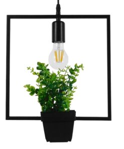 GloboStar® GLOBOSTAR® FLOWERPOT 10001211 Μοντέρνο Κρεμαστό Φωτιστικό Οροφής με Ντουί 1 x E27 AC 220-240V IP20 - Μαύρο & Πράσινο - Μ30 x Π30 x Υ30cm