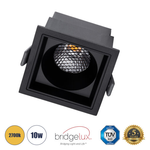GloboStar® GloboStar® PLUTO-M 60275 Χωνευτό LED Spot Downlight TrimLess Μ8.4xΠ8.4cm 10W 1250lm 38° AC 220-240V IP20 Μ8.4 x Π8.4 x Υ5.9cm - Τετράγωνο - Μαύρο & Anti-Glare HoneyComb - Θερμό Λευκό 2700K - Bridgelux COB - 5 Years Warranty